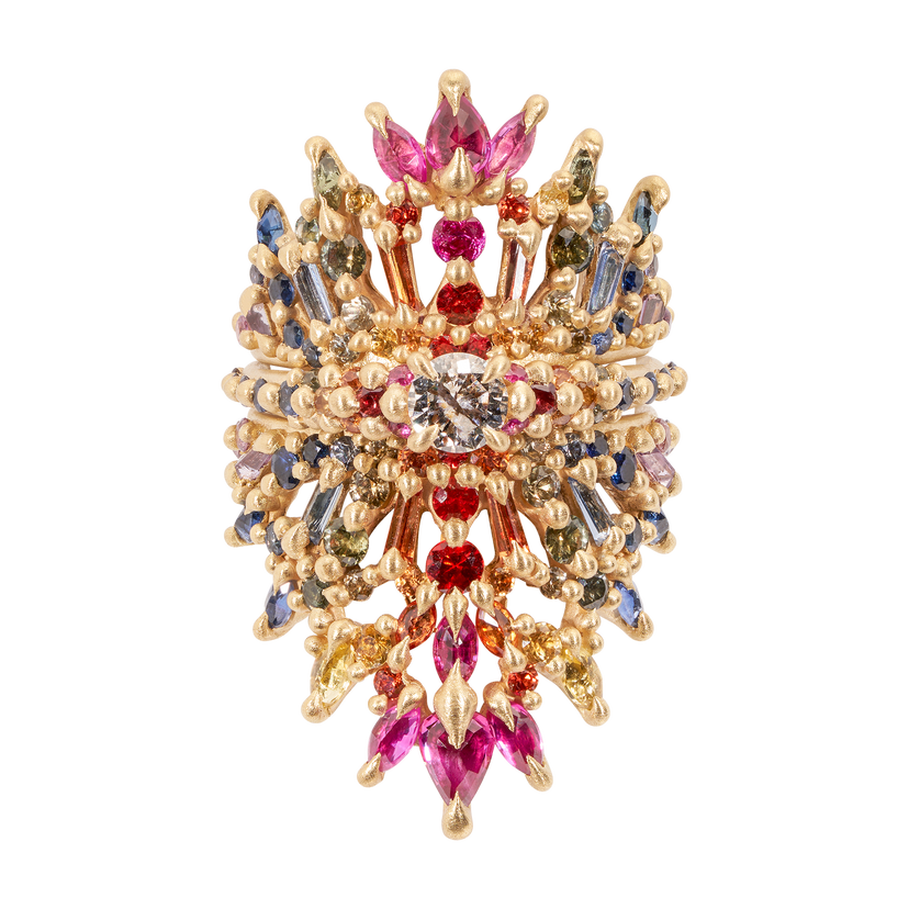 Rainbow Star Bright Central Petal Ring - Made to Order