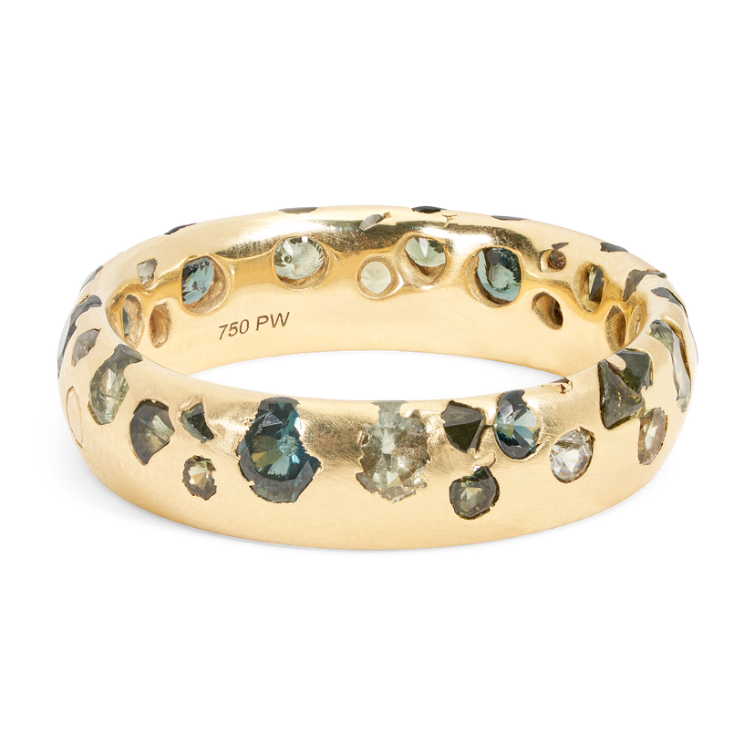 Wide Green Confetti Ring - Made to Order