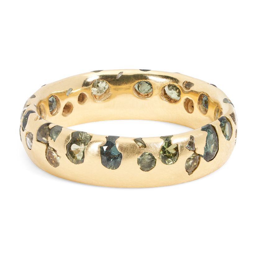 Wide Green Confetti Ring - Made to Order