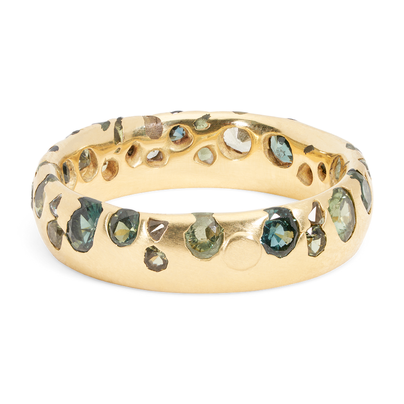 Wide Green Confetti Ring - Made to Order