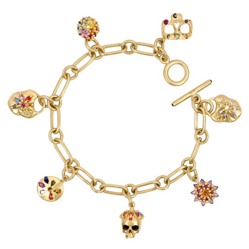 Rainbow Confetti Skull Charm - 11797