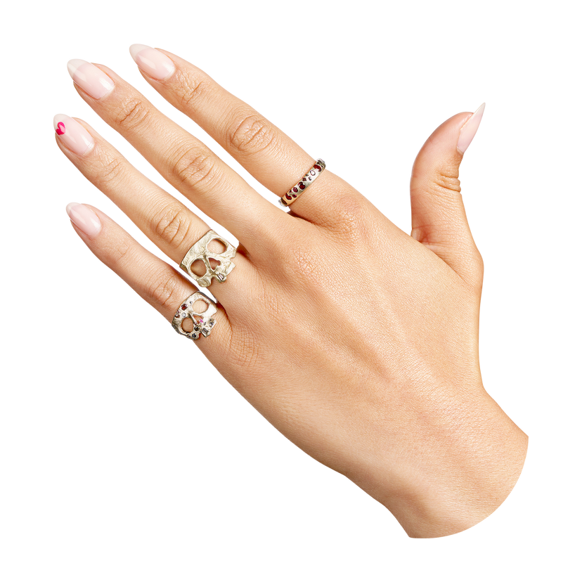 Diamond Snaggletooth Skull Ring in White - Made to Order