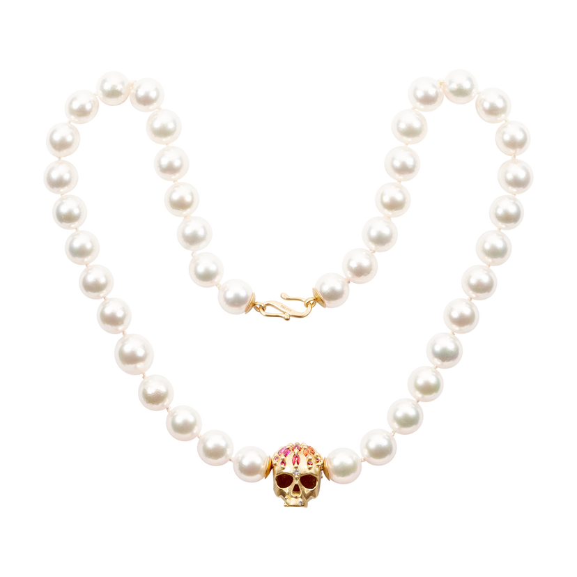 Rainbow Enchanted City Skull Pearl Necklace - Made to Order