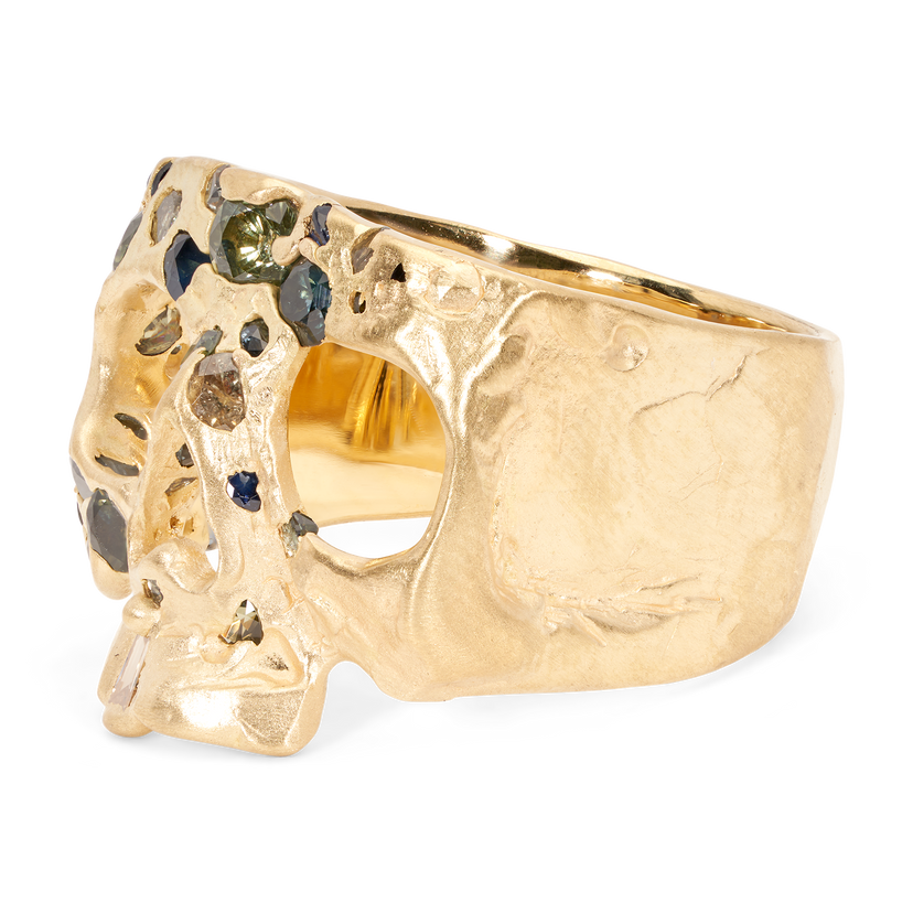Green Confetti Skull Ring | Polly Wales