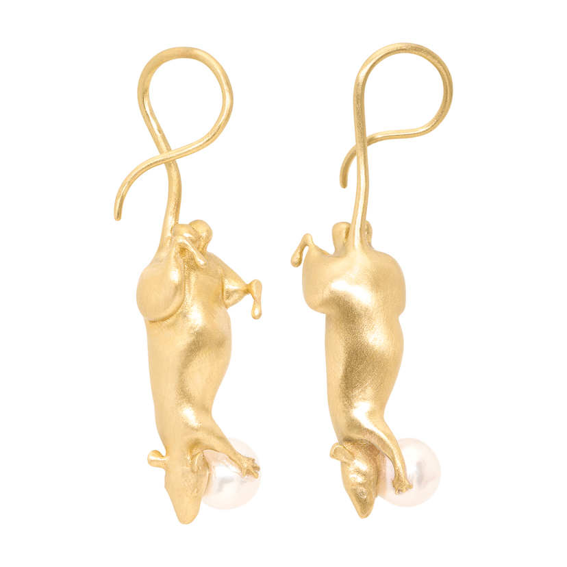 White Pearl Ratticus Rat Drop Earrings | Polly Wales