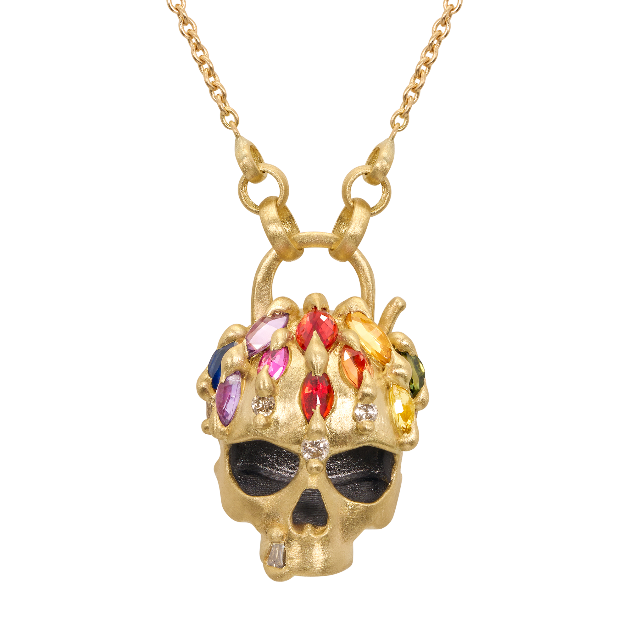 Rainbow Enchanted City Skull Padlock Necklace | Polly Wales