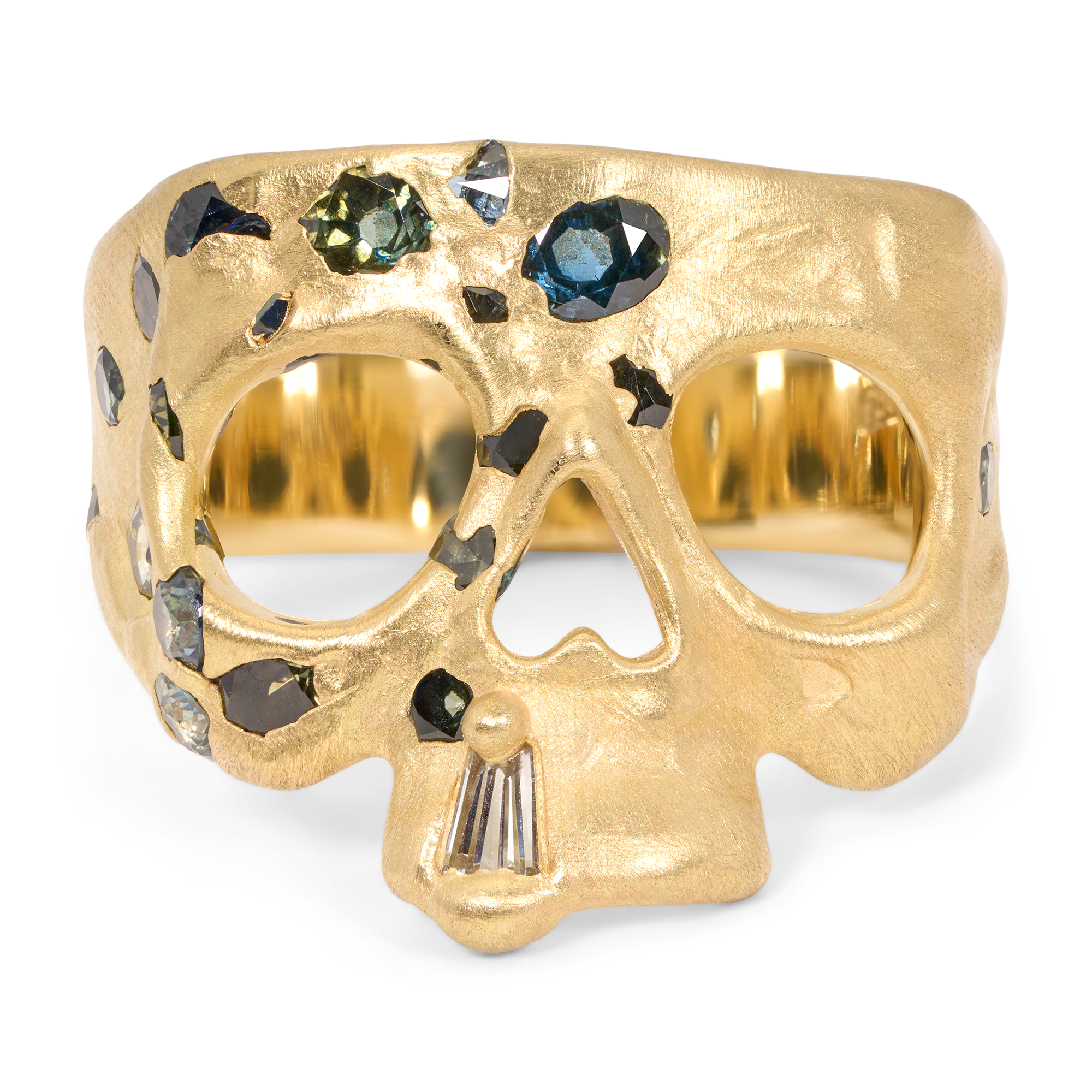 Extra Small Green Confetti Skull Ring | Polly Wales
