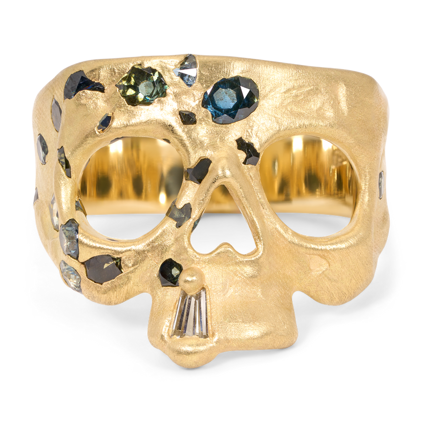 Extra Small Green Confetti Skull Ring | Polly Wales