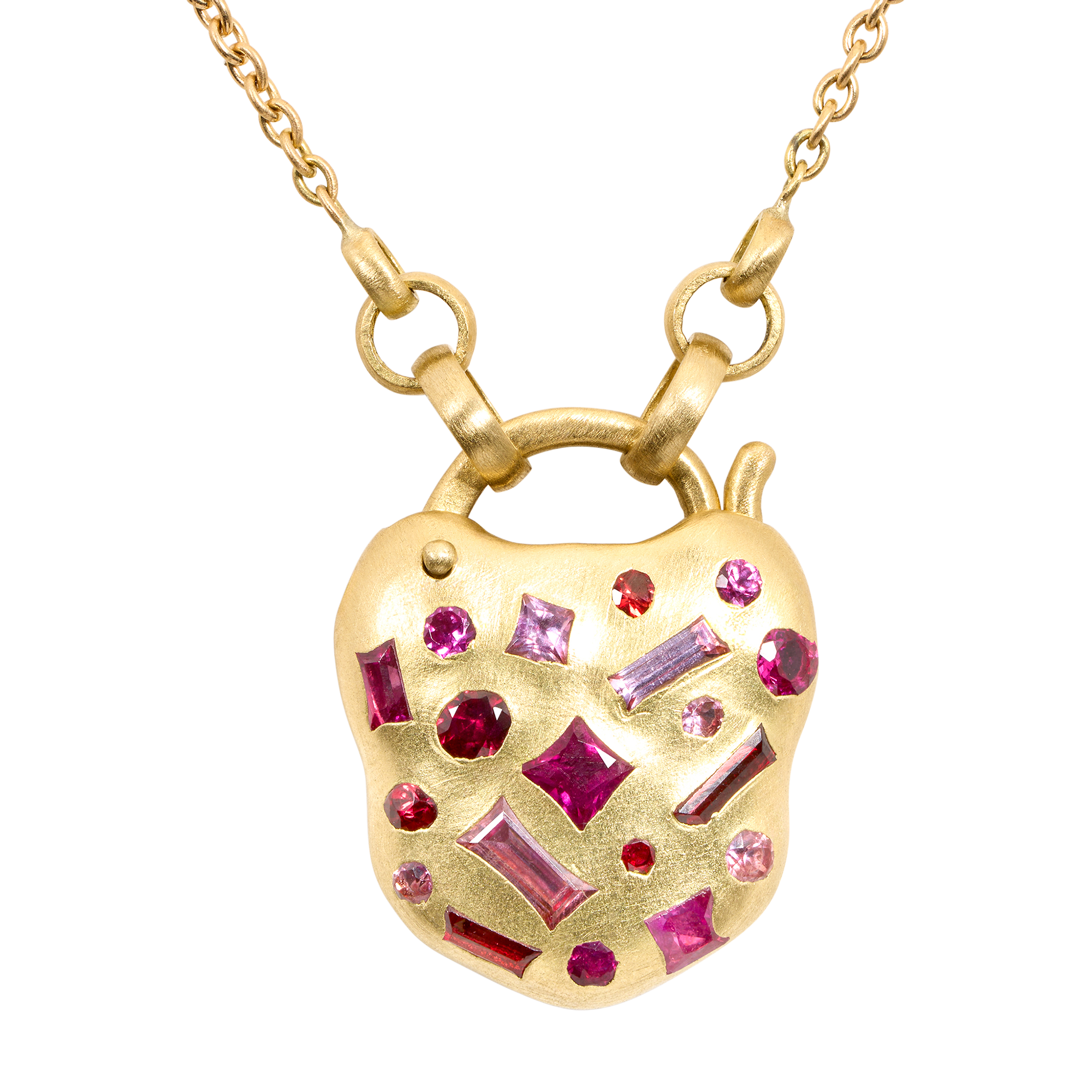 Plum Blossom & Green Gemini Confetti Padlock Necklace | Polly Wales
