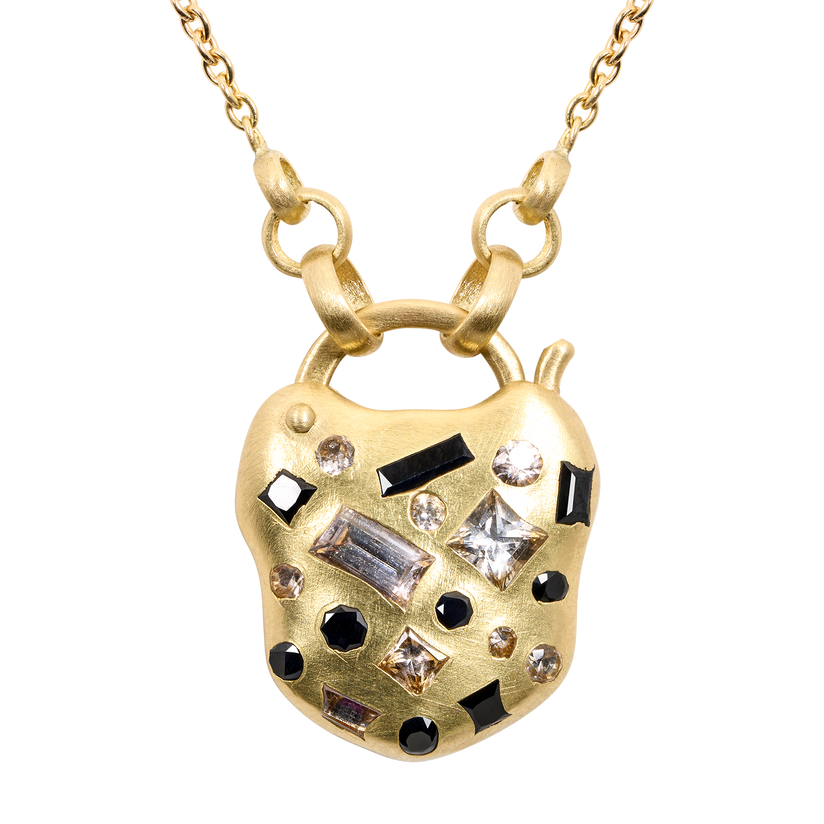 Plum Blossom & Green Gemini Confetti Padlock Necklace | Polly Wales