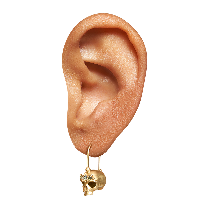Green Enchanted Skull Safety Pin Earrings | Polly Wales