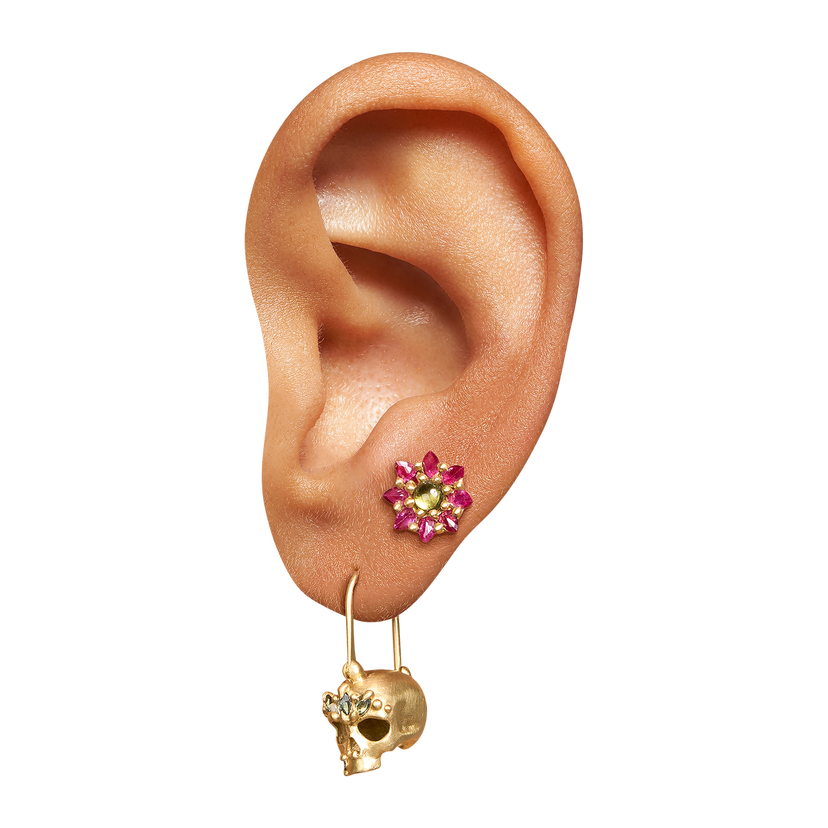Green Enchanted Skull Safety Pin Earrings | Polly Wales
