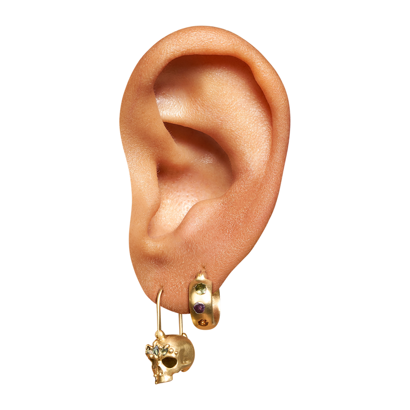 Green Enchanted Skull Safety Pin Earrings | Polly Wales