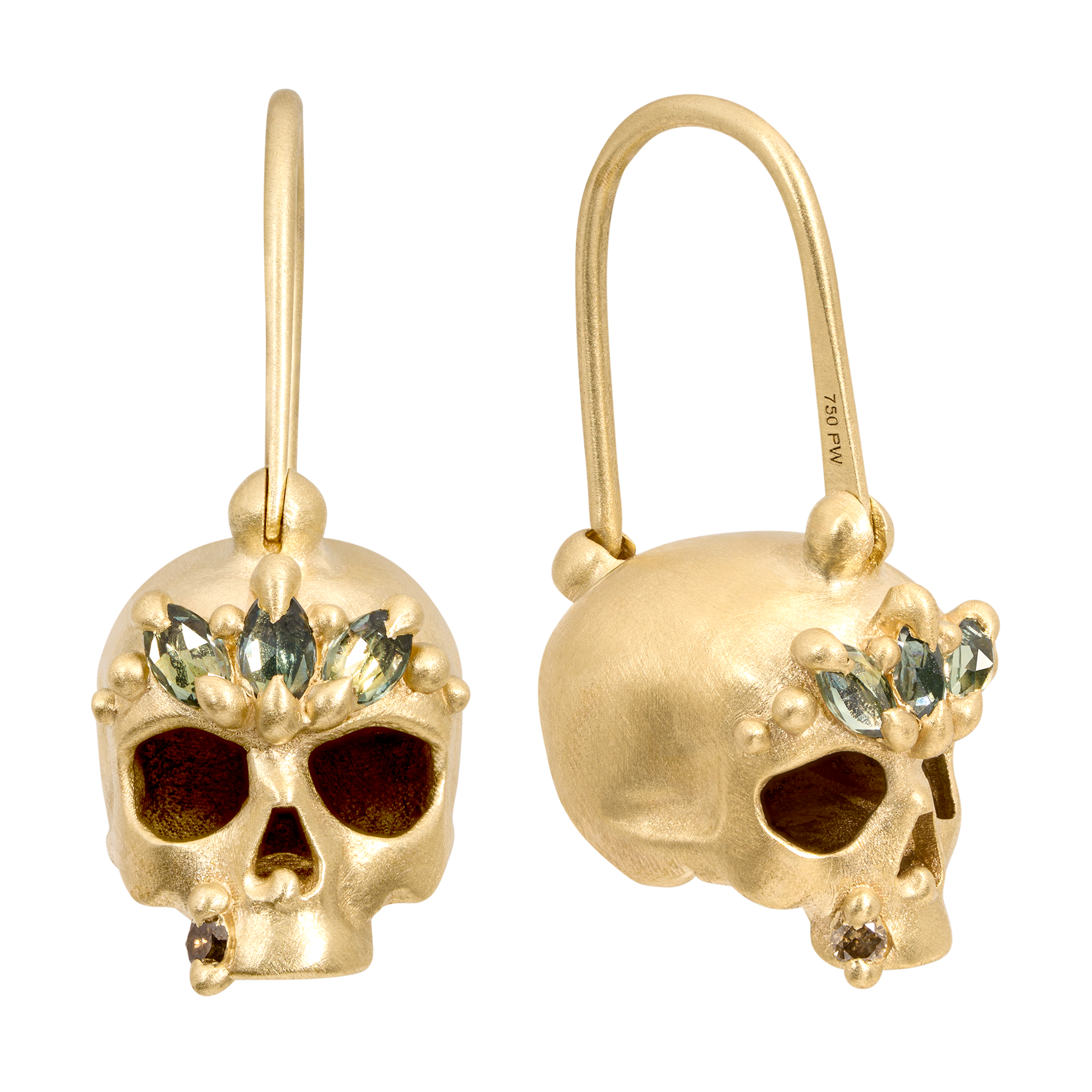 Green Enchanted Skull Safety Pin Earrings | Polly Wales