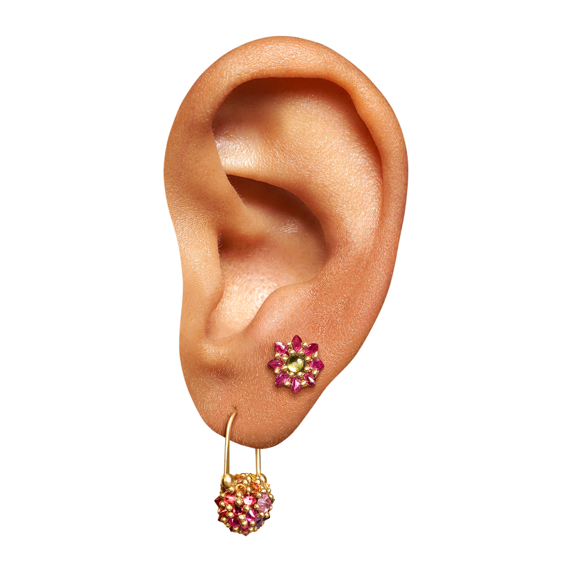 Rainbow Sputnik Safety Pin Earrings | Polly Wales