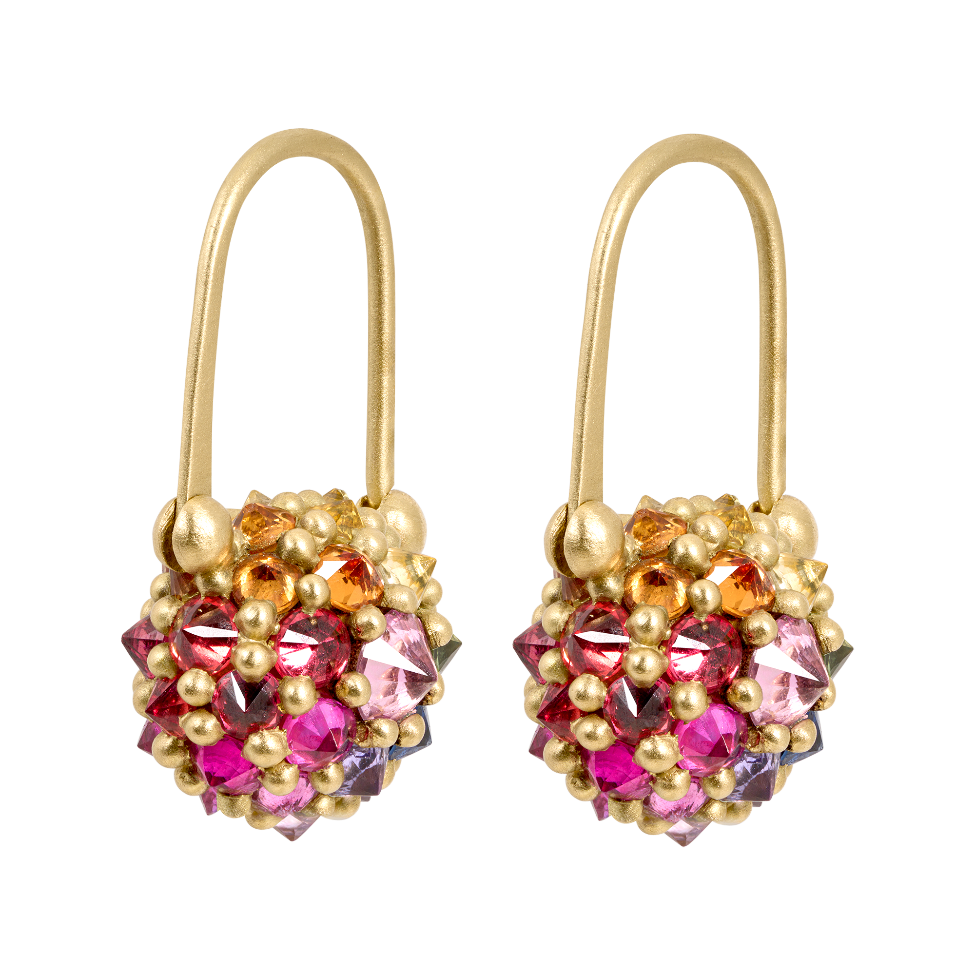 Rainbow Sputnik Safety Pin Earrings | Polly Wales
