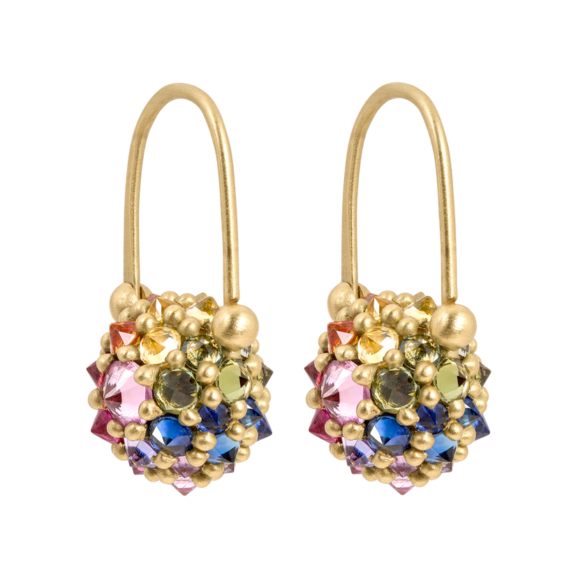 Rainbow Sputnik Safety Pin Earrings | Polly Wales