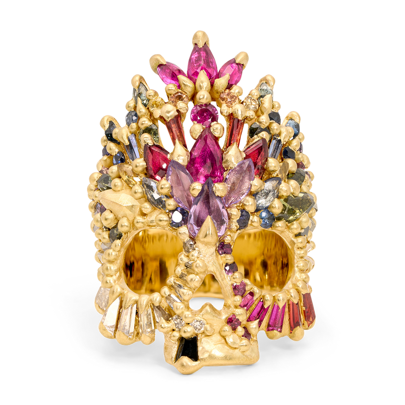 Rainbow Theia Lace Crown Skull Ring | Polly Wales