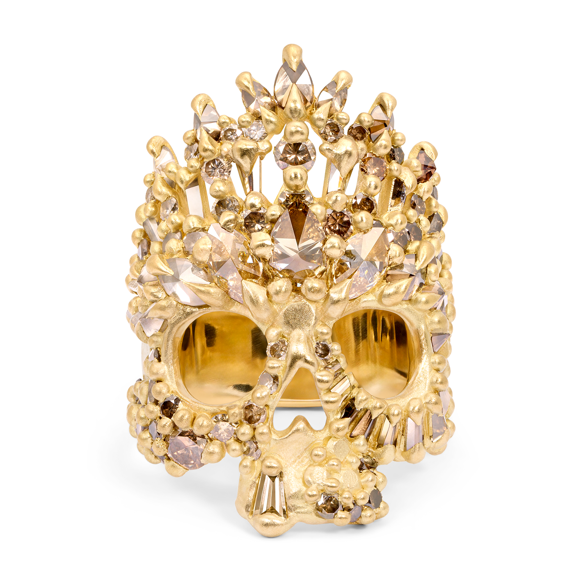 Cognac Diamond Demerzel Lace Crown Skull Ring | Polly Wales