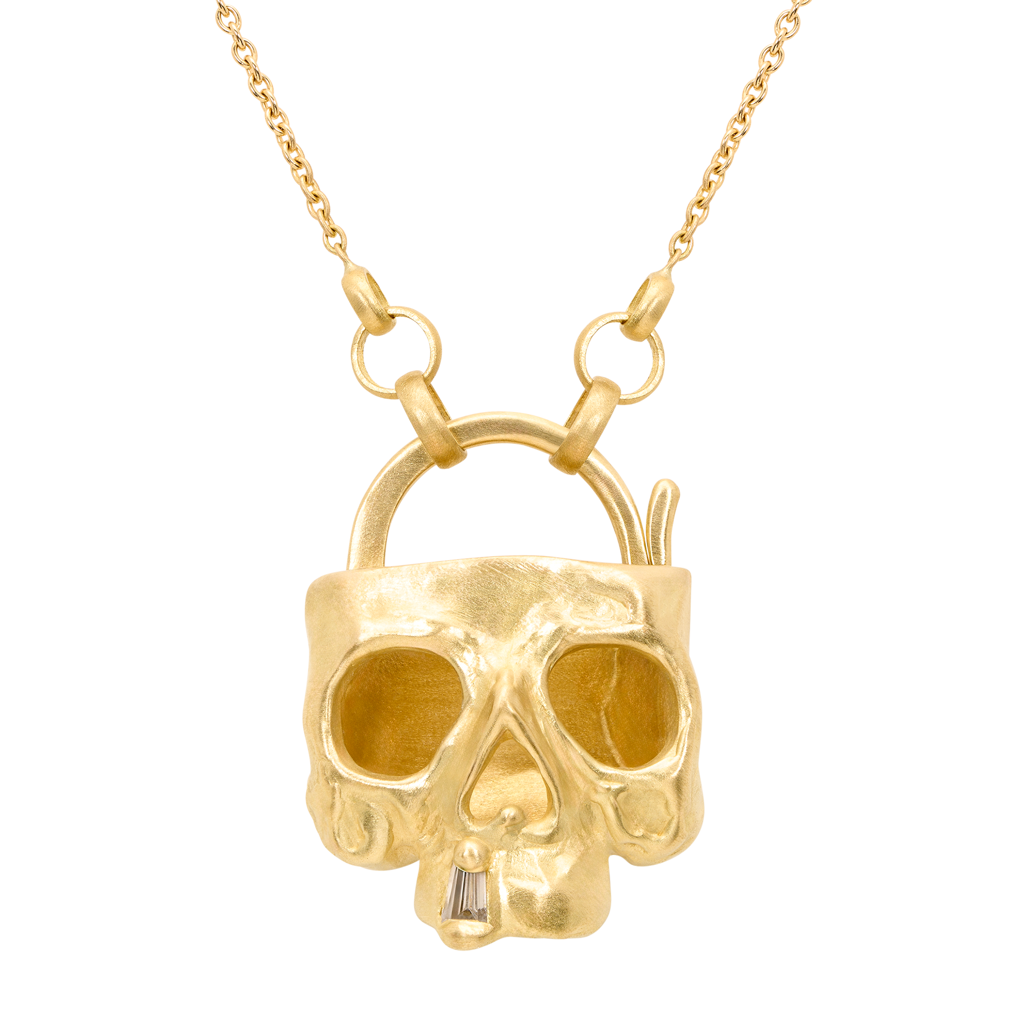 Diamond Snaggletooth Skull Padlock Necklace | Polly Wales