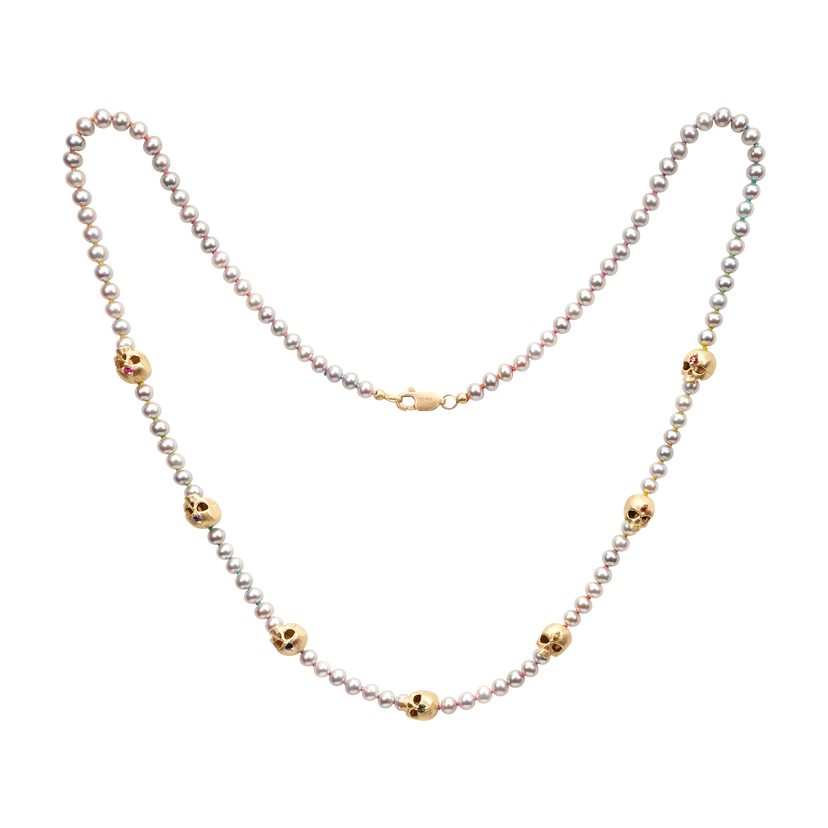 Grey Pearl Hopes & Dreams Skull Necklace | Polly Wales