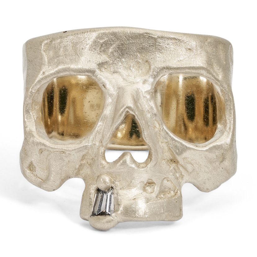 Diamond Snaggletooth Skull Ring in White Polly Wales