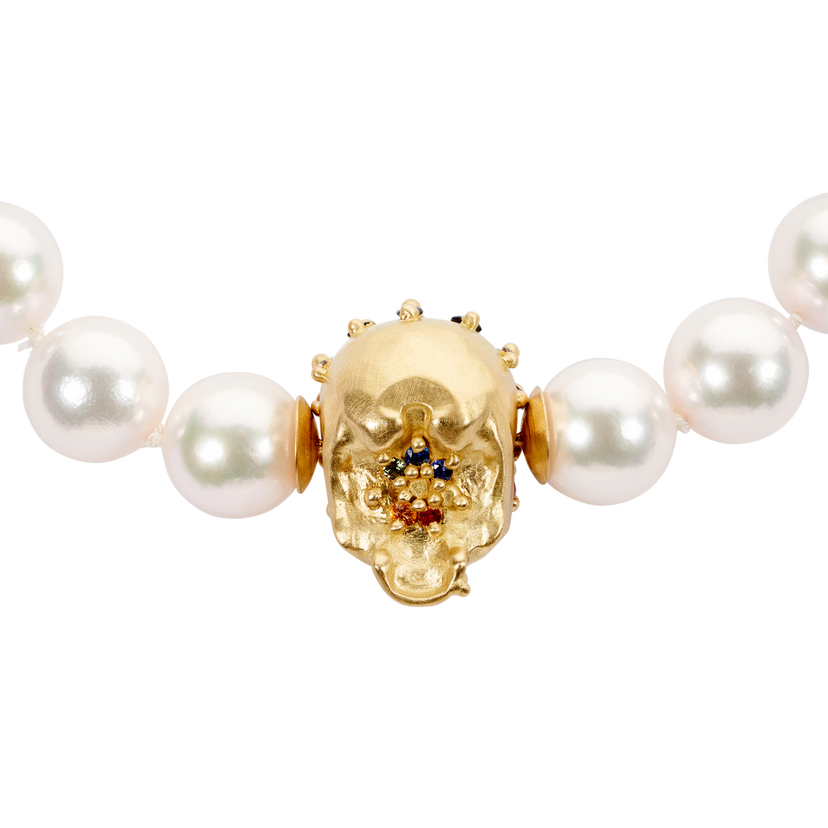 Rainbow Enchanted City Skull Pearl Necklace - Made to Order