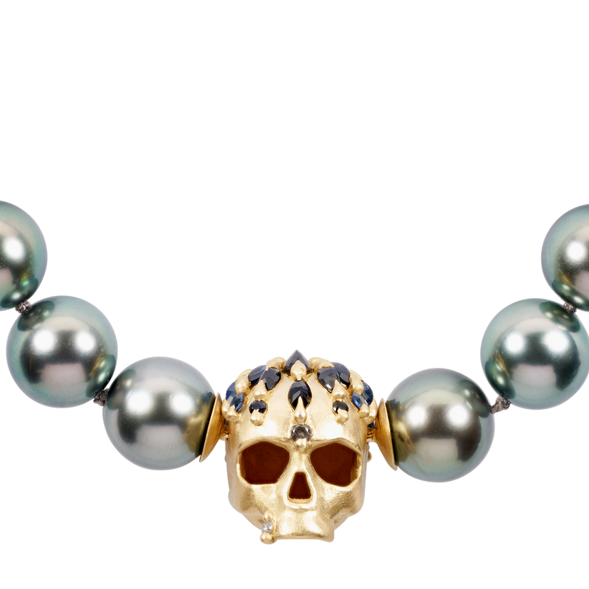 Green Enchanted City Skull Pearl Necklace | Polly Wales