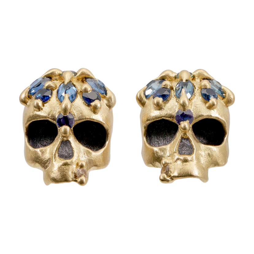 Blue Enchanted City Skull Stud Earrings Polly Wales