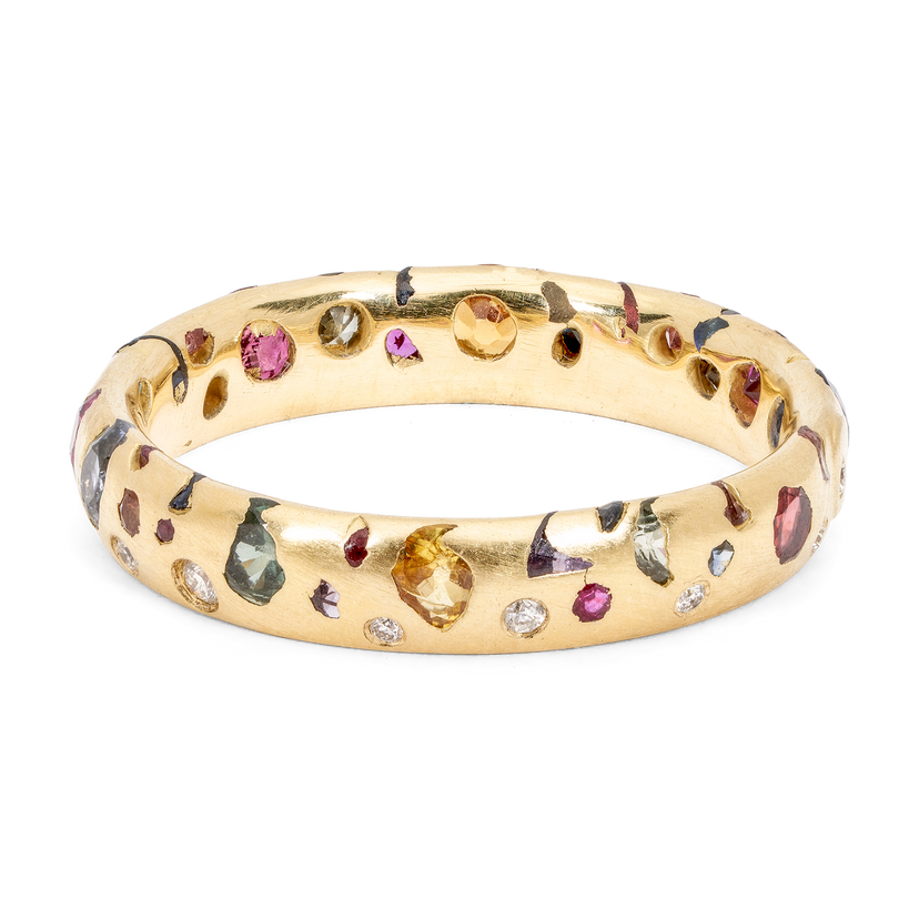 Rainbow Confetti Ring with Diamonds - Made to Order