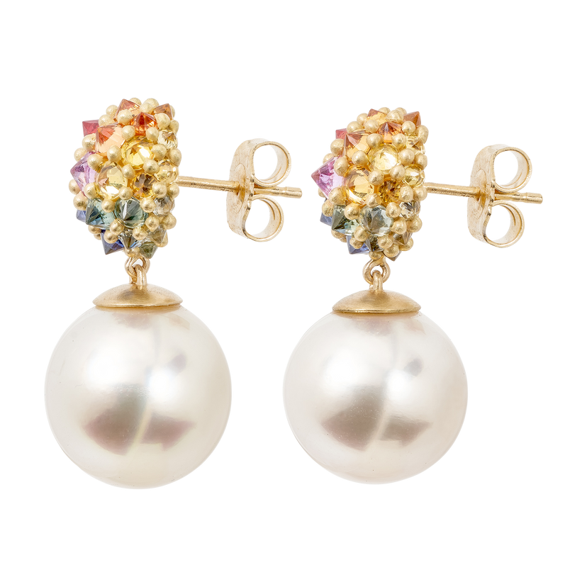 Rainbow Sputnik Pearl Drop Earrings - Made to Order