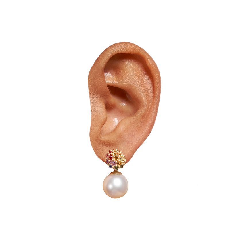 Rainbow Sputnik Pearl Drop Earrings - Made to Order